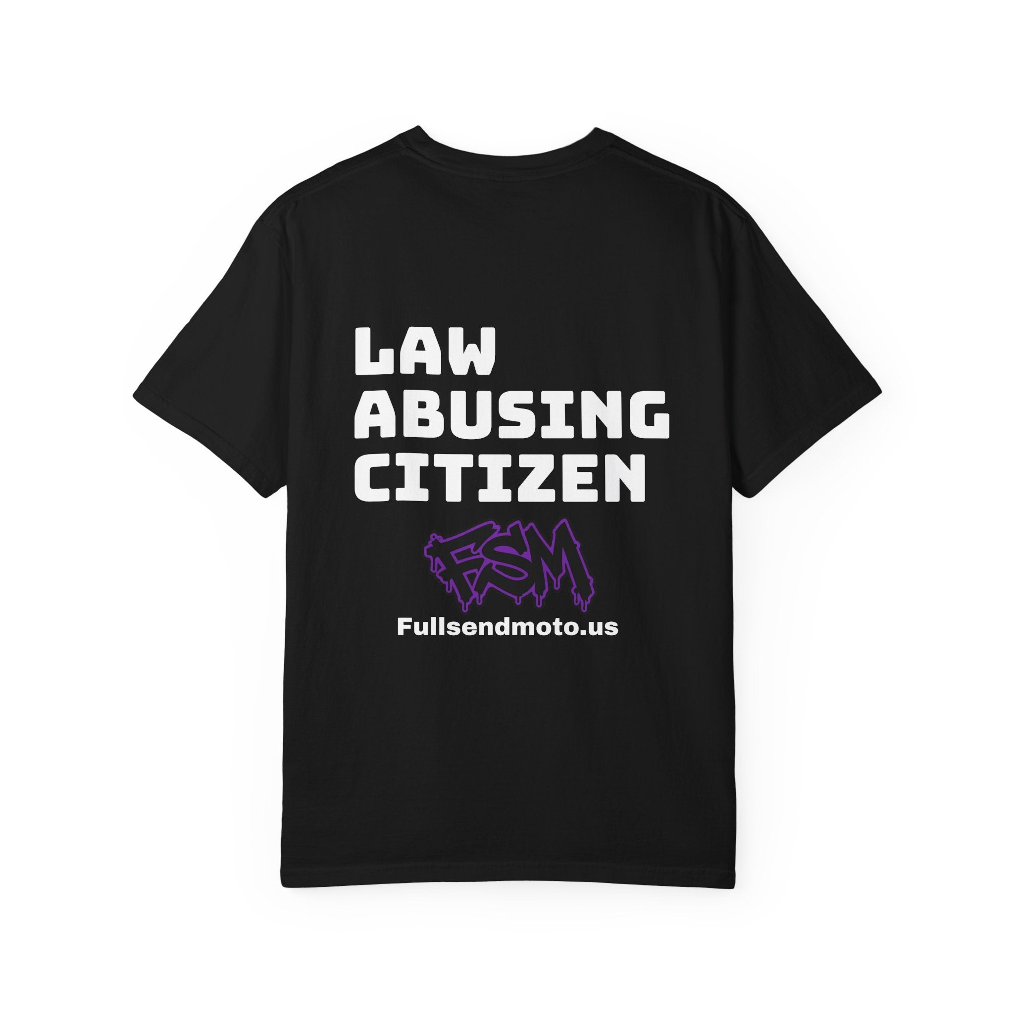 Law Abusing Citizen Graphic T-Shirt — Back Slogan & Purple Logo Tee