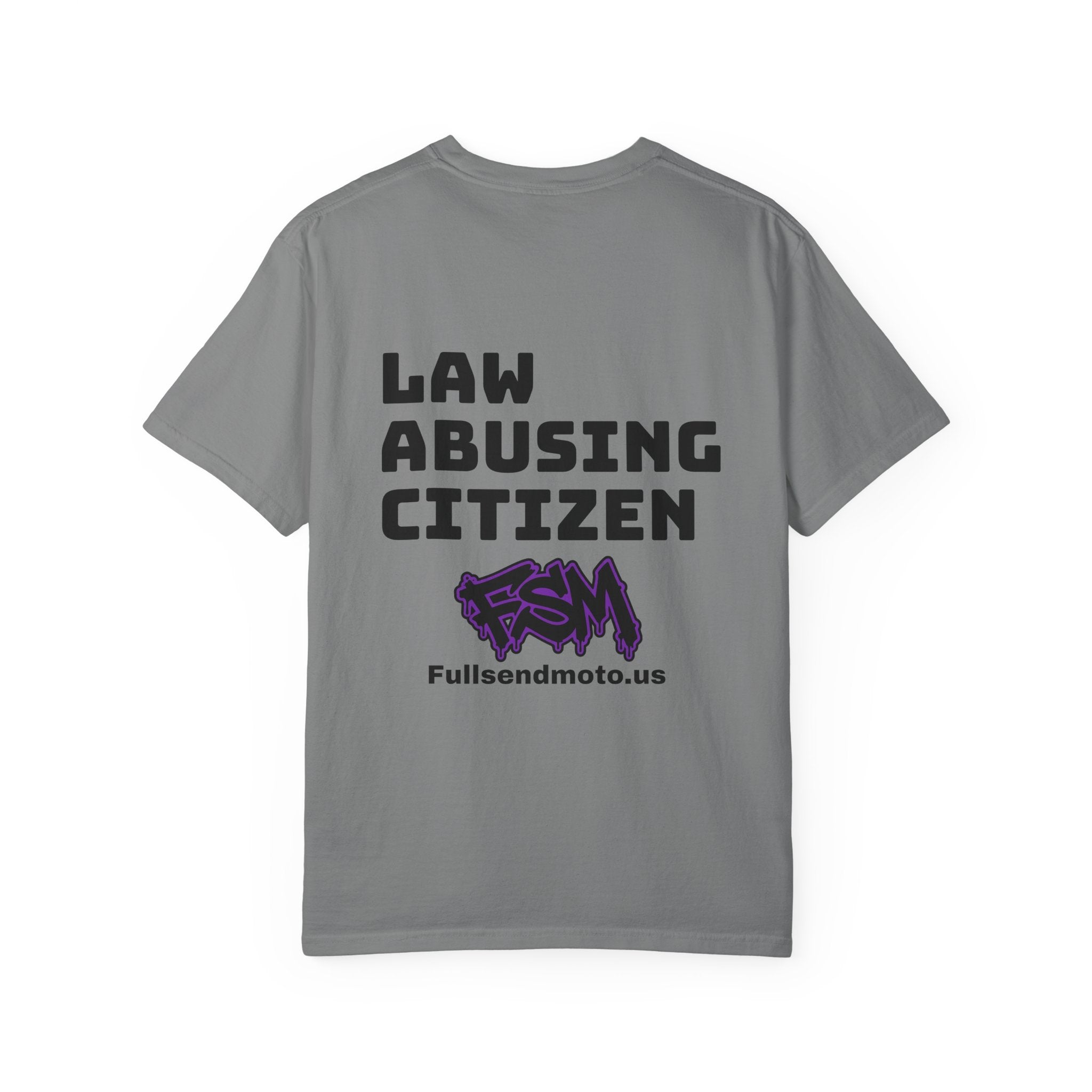 Law Abusing Citizen Graphic T-Shirt — Back Slogan & Purple Logo Tee