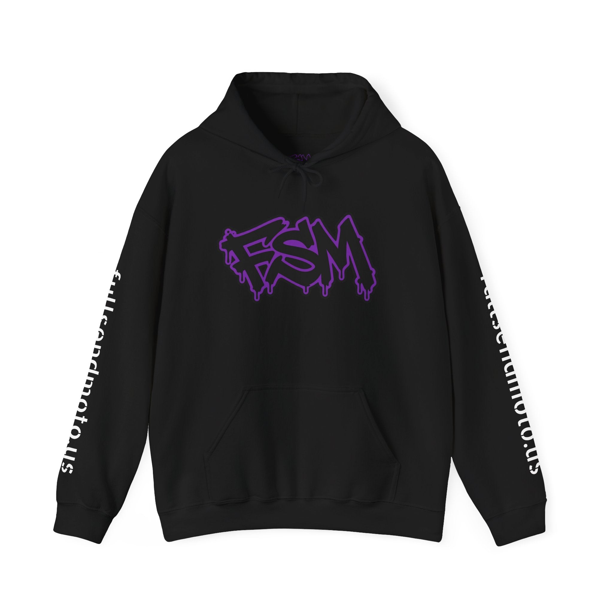 FSM Graffiti Hoodie — White Pullover with Purple Street Art Logo