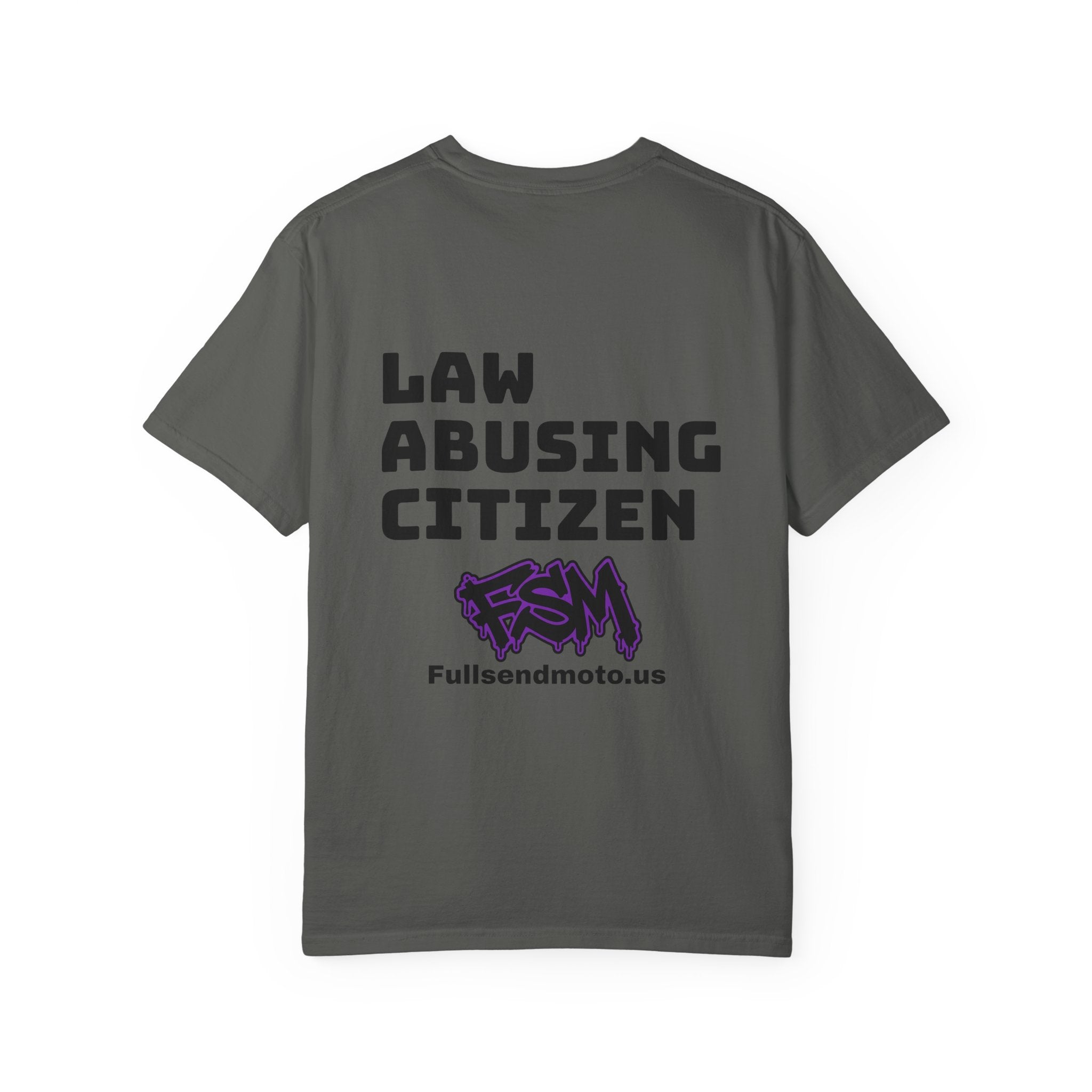 Law Abusing Citizen Graphic T-Shirt — Back Slogan & Purple Logo Tee