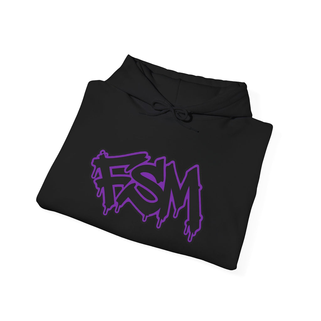 FSM Graffiti Hoodie — White Pullover with Purple Street Art Logo