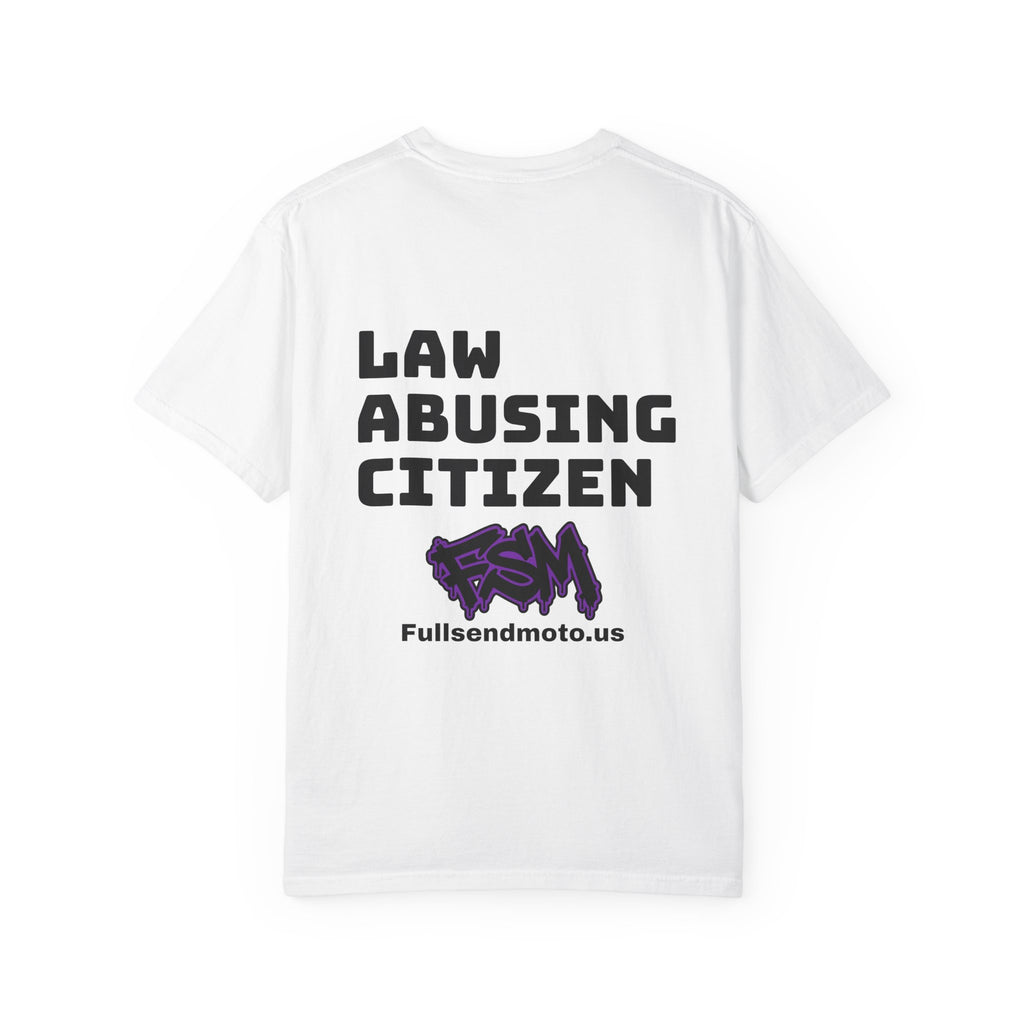 Law Abusing Citizen Graphic T-Shirt — Back Slogan & Purple Logo Tee