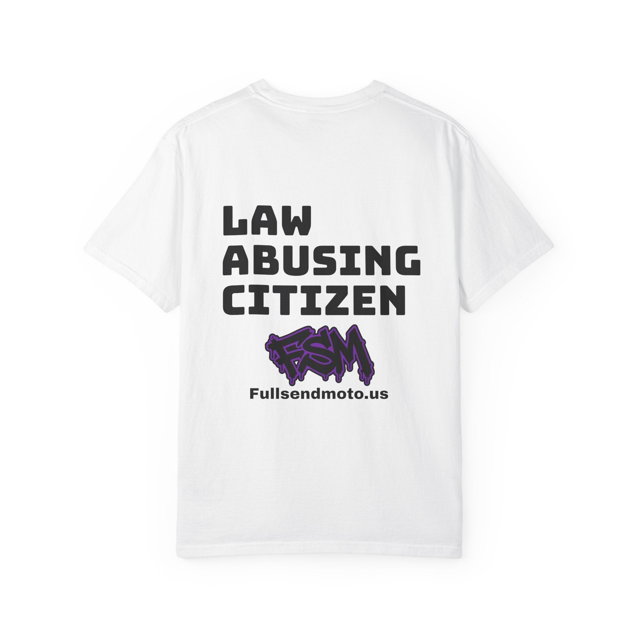 Law Abusing Citizen Graphic T-Shirt — Back Slogan & Purple Logo Tee
