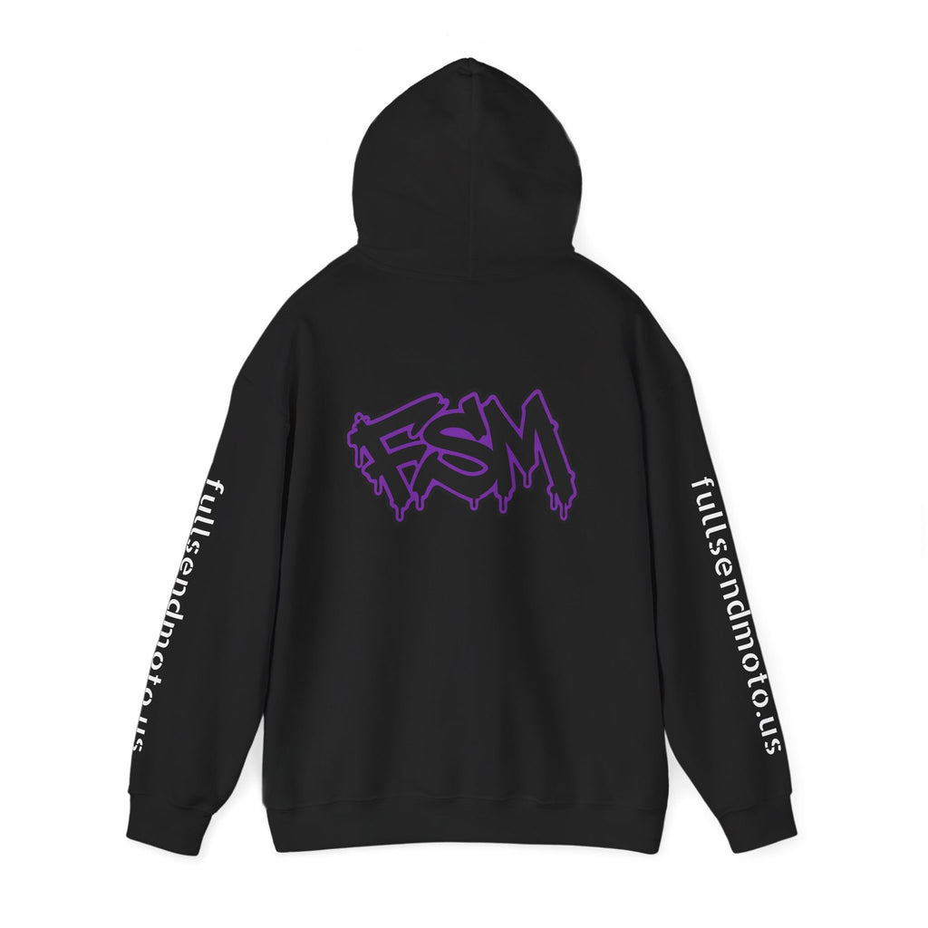 FSM Graffiti Hoodie — White Pullover with Purple Street Art Logo